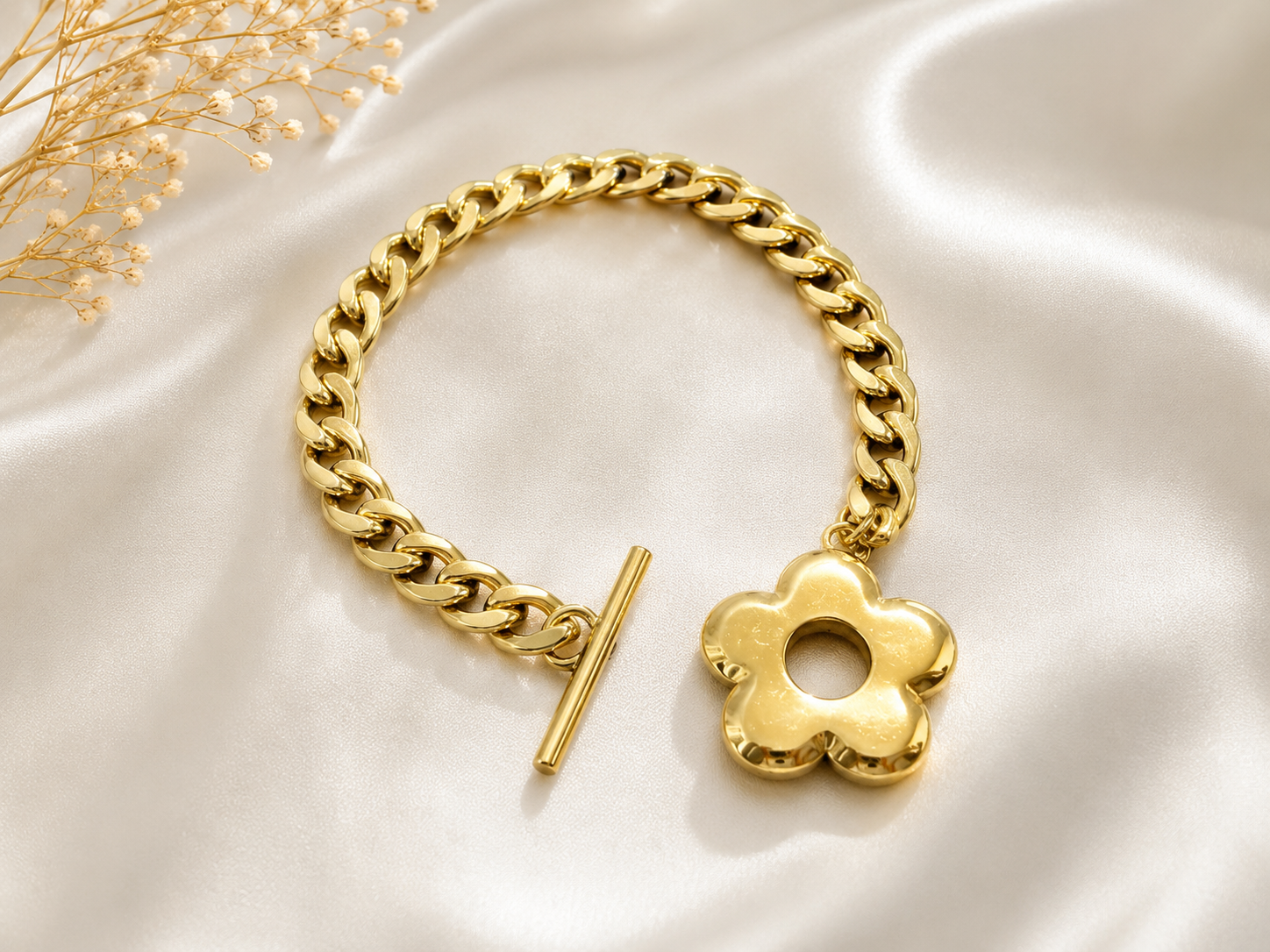 Βραχιόλι Αλυσίδα με Λουλούδι & Κούμπωμα T-Bar