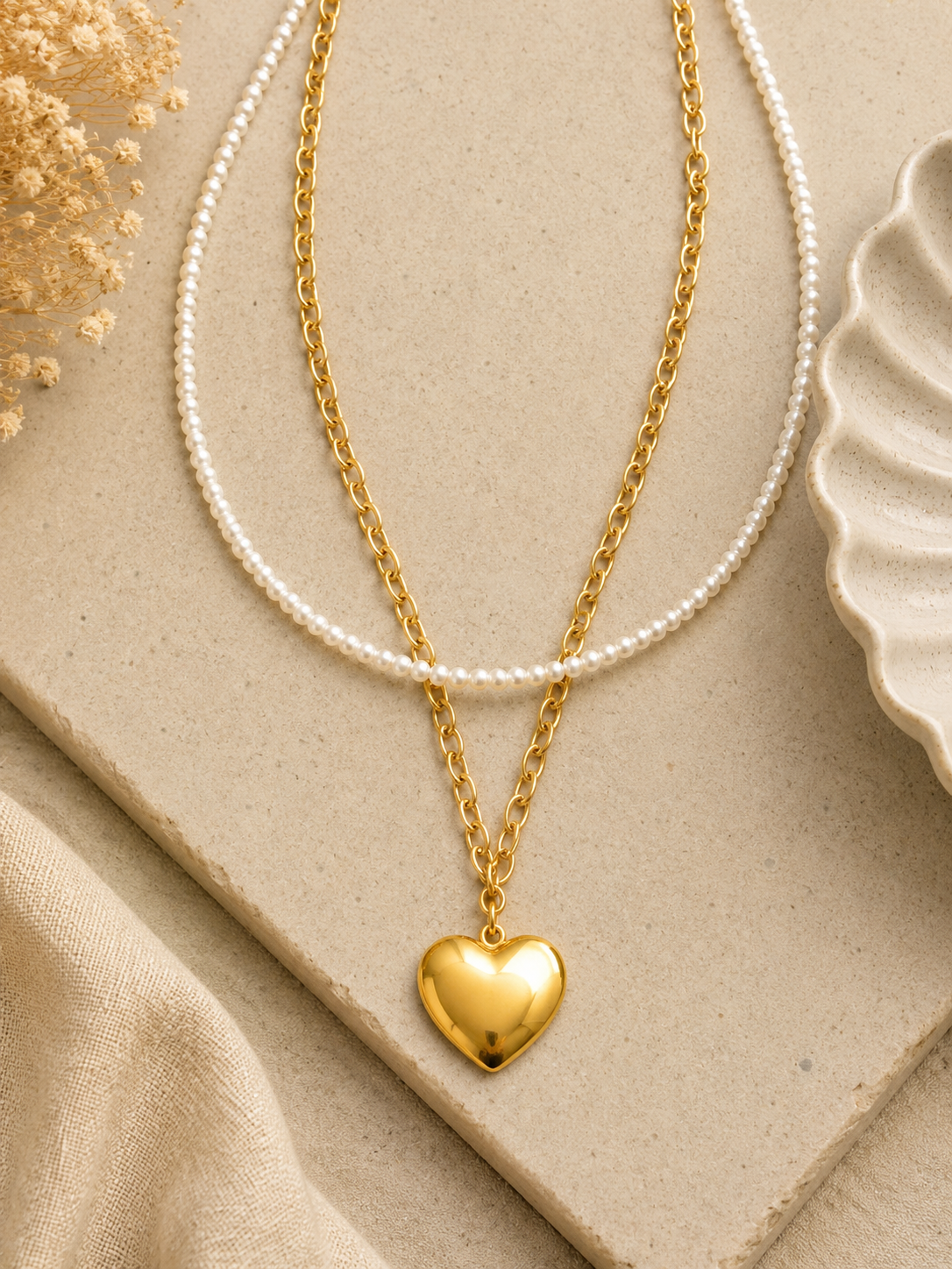 Pearl Heart Duo Necklace