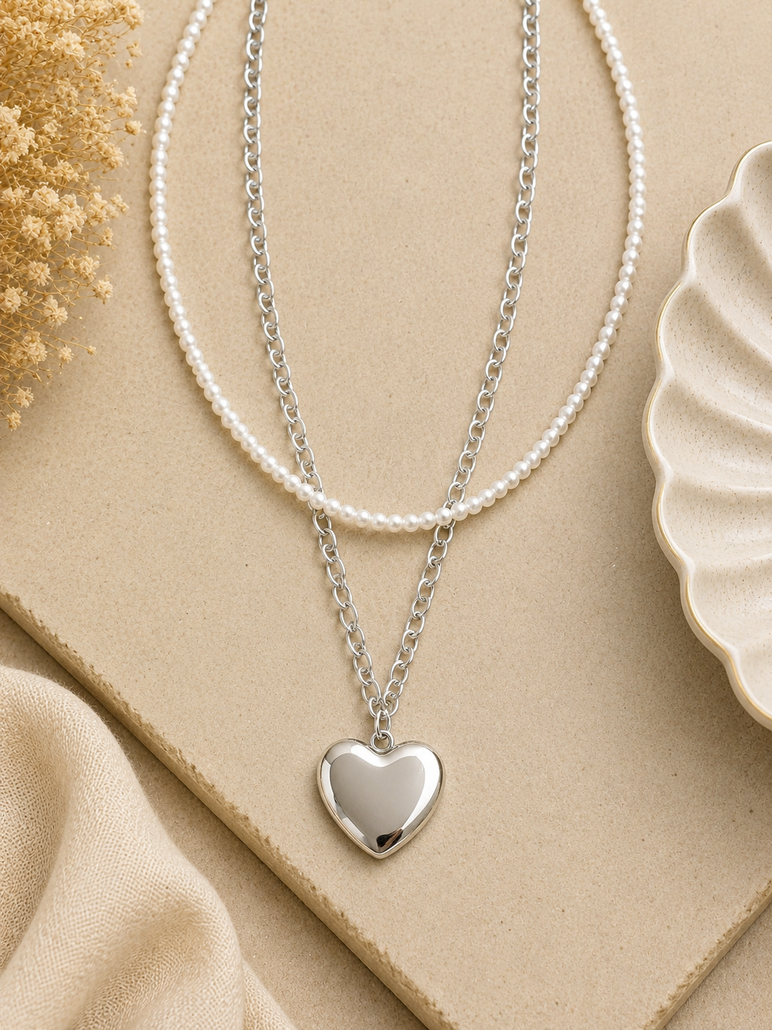 Pearl Heart Duo Necklace