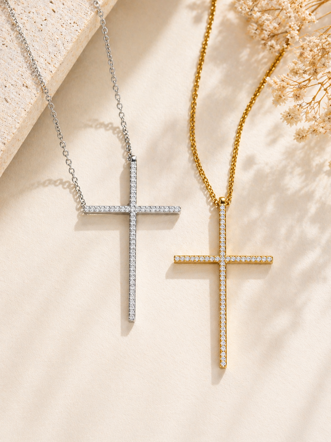 Κολιέ Σταυρός με Ζιργκόν | Χρυσό & Ασημί Minimal Necklace